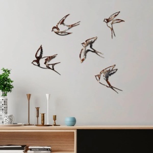 Set decoratiuni perete Re-Bloom, 4 piese, model pasari, metal, multicolor - Img 4