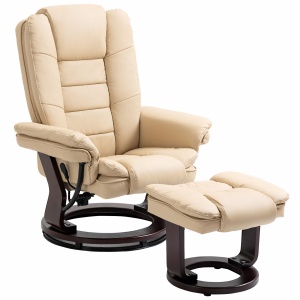 Set fotoliu relax rotativ 360° reclinabil + pouf, piele PU, tetiera, Bej - Verificat A · Re-Bloom