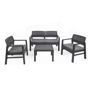 Set gradina/terasa, Progarden, KILIMANJARO, 4 piese, polipropilena, antracit, canapea 2 locuri 121x58x74 cm, 2 scaune 63x58x74 cm, masa 59x46x40 cm, perne incluse, Resigilat, Grad A