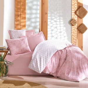 Set husa pilota + fata de perna, bumbac ranforce 100%, 135x200 cm + 80x80 cm, roz/alb - Verificat A · Re-Bloom