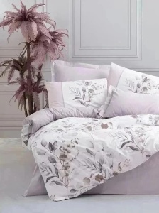 Set husa pilota + fata de perna, bumbac ranforce 100%, 135x200 cm + 80x80 cm, alb/violet - Verificat A · Re-Bloom