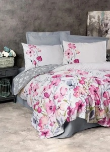 Set husa pilota + fata de perna, bumbac ranforce 100%, 155x220 cm + 80x80 cm, model floral, multicolor - Verificat A · Re-Bloom - Img 1