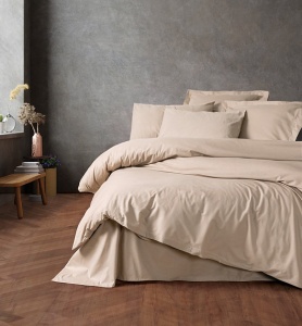 Set husa pilota + fata de perna, bumbac ranforce 100%, 200x200 cm + 80x80 cm, bej - Verificat A · Re-Bloom