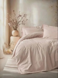 Set husa pilota + fata de perna, bumbac ranforce 100%, 200x200 cm + 80x80 cm, roz pudra - Verificat A · Re-Bloom