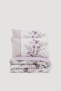 Set husa pilota + fata de perna, bumbac ranforce 100%, 220x240 cm + 80x80 cm, alb/violet - Verificat A · Re-Bloom - Img 3