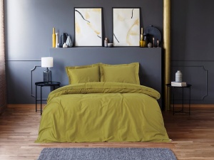 Set husa pilota + fata de perna, satin bumbac 100%, 135x200 cm + 80x80 cm, verde - Verificat A · Re-Bloom