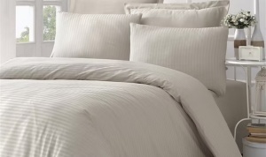 Set husa pilota + fata de perna, satin bumbac 100%, 155x220 cm + 50x90 cm, bej - Verificat A · Re-Bloom