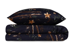 Set husa pilota + fata de perna, satin bumbac 100%, 155x220 cm + 80x80 cm, lavabil 40°C, albastru inchis/auriu - Verificat A · Re-Bloom - Img 3