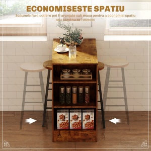 Set masa bar cu 3 rafturi + 2 scaune inalte, stil industrial, PAL/otel, Maro rustic/Negru - Verificat A · Re-Bloom - Img 4