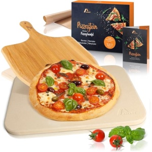 Set Piatra copt, lopata lemn si foaie de copt permanenta, Amazy, 38 cm x 30 cm x 1, 5 cm, Crem, Resigilat, Grad A