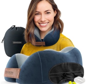 Set premium perna calatorie, Wilford & Sons, spuma cu memorie plus dopuri de urechi si husa de protectie, bleumarin, Resigilat, Grad A - Img 2