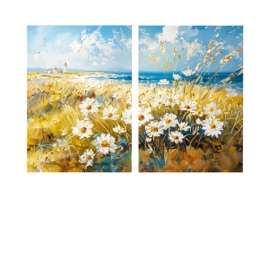 Set tablou decorativ Re-Bloom, 2 piese, model floral, panza/lemn, multicolor, 160 x 120 cm - Img 1