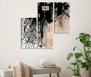 Set tablou decorativ Re-Bloom, 3 piese, model abstract, panza/lemn, multicolor - Img 4