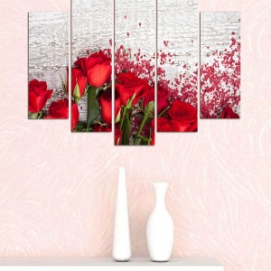 Set tablou decorativ Re-Bloom, 5 piese, MDF/panza, alb/rosu, 60 x 110 cm - Img 2