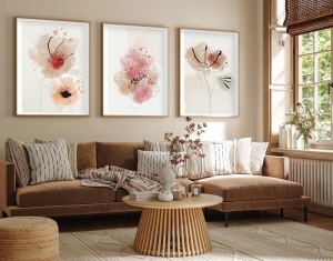 Set tablouri decorative Re-Bloom, 3 piese, model floral, lemn, multicolor, 50 x 35 cm - Img 4