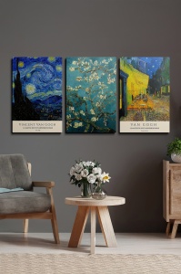 Set tablouri decorative Re-Bloom, 3 piese, panza/lemn, multicolor, 50 x 70 cm