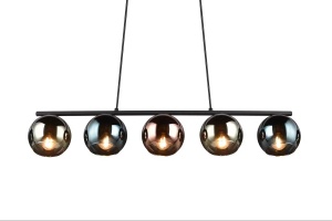 Sheldon lustra pendul 5 lumini E14, 83x150 cm, fier vopsit negru mat, globuri sticla fumurie, inaltime reglabila, 230V - Verificat A · Re-Bloom - Img 5