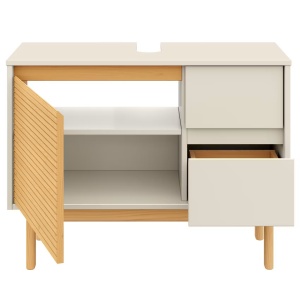 Stady dulap pentru lavoar 83x62x35 cm, 1 usa, 2 sertare, lemn masiv pin lacuit, bej/pin natural - Verificat A · Re-Bloom - Img 3