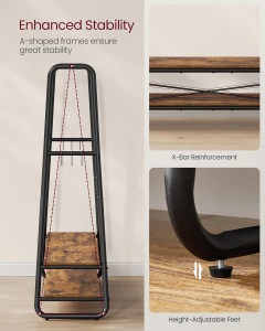 Stand pentru haine Vasagle, metal/PAL, negru/maro rustic, 138 x 45 x 160 cm, Resigilat, Grad A - Img 5