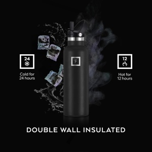 Sticla din otel inoxidabil IRON °FLASK, 3 capace si pai, rece 24 ore / cald 12 ore, izolata, albastru inchis, fara BPA, 950 ml - Img 4