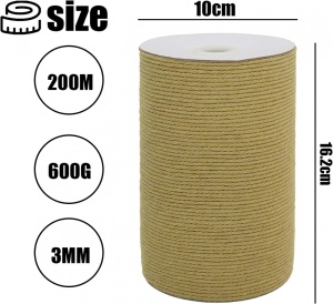 Sul de ata pentru macrame Suntq, bumbac, kaki, 200 m X 3 mm - Img 3