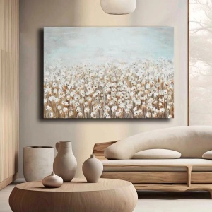 Tablou canvas model floral 70x100 cm, panza 100% grosime 2.8mm, rama lemn pin 100%, alb/maro/gri - Verificat A · Re-Bloom - Img 3