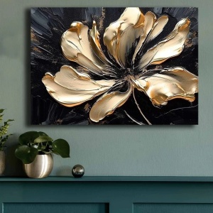 Tablou decorativ canvas 70x100 cm, panza 100% grosime 2.8mm, rama lemn pin 100%, negru/auriu - Verificat A · Re-Bloom - Img 2