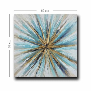 Tablou decorativ canvas abstract 69x69 cm, panza 100% grosime 2.8mm, rama lemn pin 100%, albastru/auriu - Verificat A · Re-Bloom - Img 4