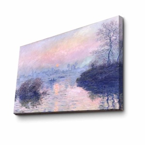 Tablou decorativ canvas Claude Monet peisaj 70x100 cm, panza suede 100%, rama lemn 100% 3 cm, albastru/mov - Verificat A · Re-Bloom