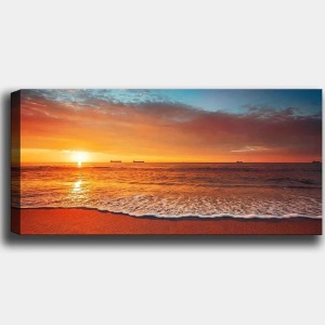 Tablou decorativ canvas model apus de soare 120x50 cm, panza premium/lemn, peisaj marin romantic, tonuri calde, multicolor - Verificat A · Re-Bloom - Img 3