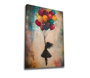 Tablou decorativ canvas model fetita cu baloane, 50x70 cm, panza/lemn, multicolor - Verificat A · Re-Bloom