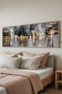 Tablou decorativ Re-Bloom, MDF/lemn masiv, gri/auriu, 50 x 120 cm - Img 3