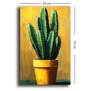Tablou decorativ Re-Bloom, model cactus, panza/lemn, galben/verde, 45 x 70 cm - Img 2