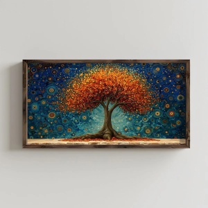 Tablou decorativ Re-Bloom, model copac, MDF/lemn masiv, multicolor, 60 x 120 x 3,5 cm