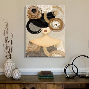 Tablou decorativ Re-Bloom, model femeie, panza/lemn, multicolor, 50 x 70 cm
