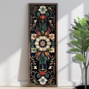 Tablou decorativ Re-Bloom, model floral, MDF/lemn masiv, multicolor, 40 x 120 x 3,5 cm