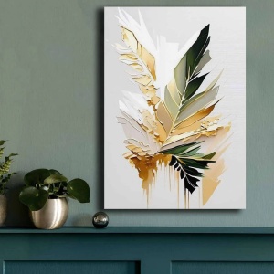 Tablou decorativ Re-Bloom, model frunza, panza/lemn, multicolor, 70 x 100 cm - Img 5