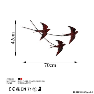 Tablou decorativ Re-Bloom, model pasari, metal, rosu/negru, 42 x 70 cm - Img 6