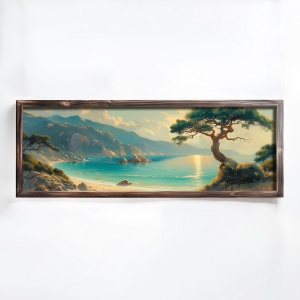 Tablou decorativ Re-Bloom, model peisaj, lemn masiv/MDF, multicolor, 40 x 120 x 3,5 cm