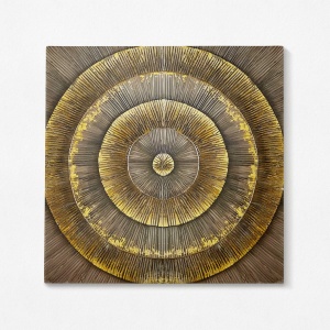 Tablou decorativ Re-Bloom, panza/lemn, auriu/maro, 100 x 100 cm