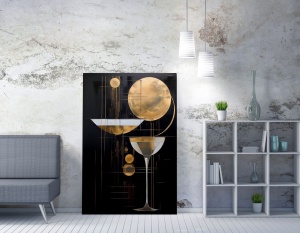 Tablou decorativ Re-Bloom, panza/lemn, negru/auriu, 50 x 70 cm - Img 3