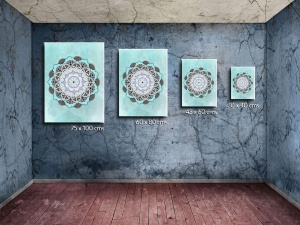 Tablou imprimat MANDALA, panza/lemn, albastru, 60 x 80 cm - Img 3