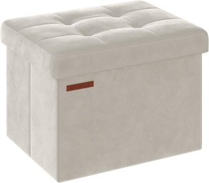 Taburet cu spatiu de depozitare Songmics, catifea/MDF, crem, 31 x 31 x 41 cm, Resigilat, Grad A