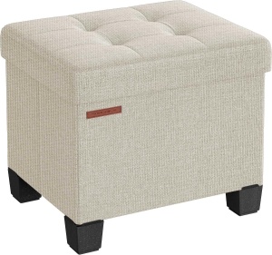 Taburet cu spatiu de depozitare Songmics, MDF/textil, crem/negru, 32 x 40 x 33,5 cm, Resigilat, Grad A
