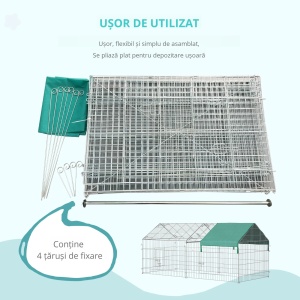Tarc pentru animale cu invelitoare si usi Re-Bloom, otel/polietilena, 220x103x103 cm, invelitoare 135.5x75 cm, distanta bare 3.3 cm, argintiu/verde - Verificat A · Re-Bloom - Img 6