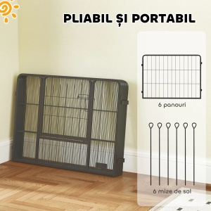 Tarc pentru caini, 6 panouri, otel, gri, 160 x 80 x 60 cm, Resigilat, Grad A - Img 2