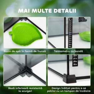 Terariu pentru reptile, cu incuietoare si usa pentru hranire, sticla/plasa metalica, negru, 50 x 30 x 25 cm, Resigilat, Grad A - Img 4