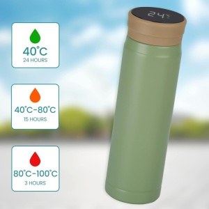 Termos cu Afisare Digitala, Belle Vous, Indicator de Temperatura Inteligent, Capac Etans, 280 ml, din Otel Inoxidabil, Verde, Resigilat, Grad A - Img 5