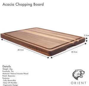 Tocator din Lemn Natural de Salcam, Orient, Canelura pentru scurgerea sucului, 40.5 x 30.5 cm, Resigilat, Grad A - Img 5