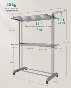 Uscator de rufe Songmics, pliabil, plastic/otel inoxidabil, gri, 76 x 49 x 148 cm, Resigilat, Grad A - Img 2